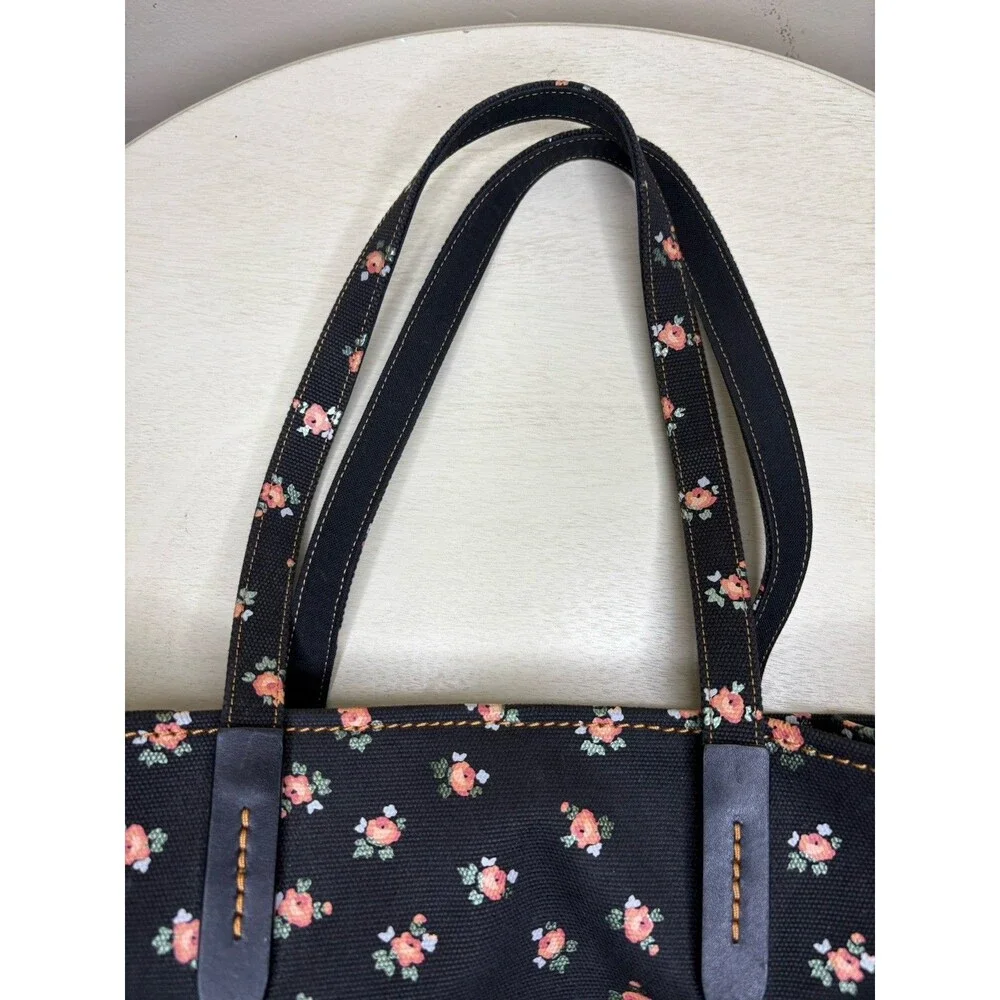 Rare COACH Sharky Canvas Tote Bag Floral Black Leather Trim Limited Edition EUC